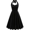 thumbnail image 2 of qolati Women Vintage 1950s Velvet Dresses Halter Wrap Cocktail Party Audrey Midi Dress Elegant Sleeveless Pleated A Line Rockabilly Dress, 2 of 7