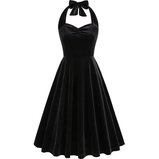 Gspmoly Robes Décontractées pour Femmes, Robe Rétro Sans Manches à Col pour Femmes Style Velours Doré Uni Robe Formelle Robes de Mariage pour Femmes Offres Hebdomadaires