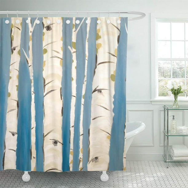 Atabie Blue Abstract Birch Tree Shower, Birch Shower Curtain