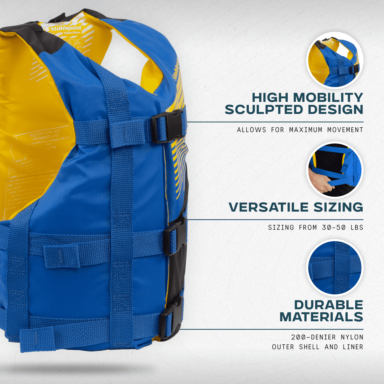 Stohlquist Universal Fit Adult Life Jacket PFD (4 Pack) Coast Guard Approved PFD, Life Vest for Men and Women 90+ lbs, Lightweight Neoprene and Adjustable, Ideal for Boating, Kayaking & Water Sports