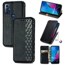 Dteck Magnetic Wallet Case for Motorola Moto G Play 2023, Shockproof PU Leather Kickstand Flip Cover with Card Holder TPU Shell Embossed Pattern Folio Case, Black