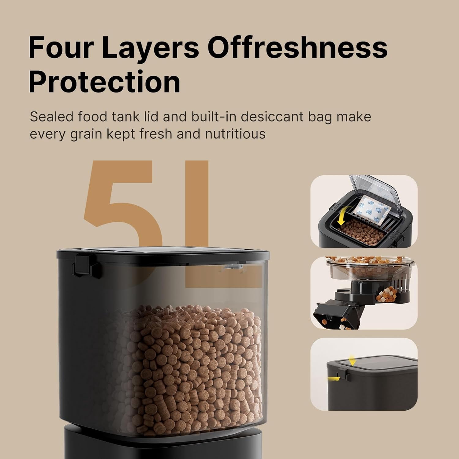 Automatic Cat Feeder with 5G WiFi App Control, 5L Large Capacity Smart Pet Food Dispenser for Cats and Dogs