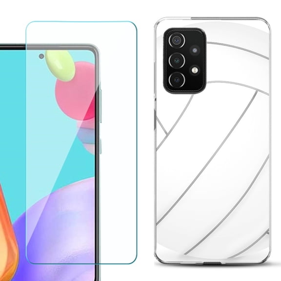 Slim-Fit Flexible Gel TPU Phone Case compatible with Samsung Galaxy A52 5G, with Tempered Glass Screen Protector, by OneToughShield ® - Volleyball