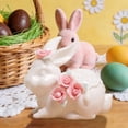 thumbnail image 6 of Easter Decorations Easter Bunny Figurine Ceramic Rabbit Ornament With Pink Rose Accents 3.5"x3.9" Holiday Decor For Party Home Tabletop Tea Room, 6 of 9