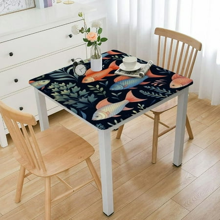 

Colorful Fish Seaweed Square Tablecloth Waterproof Polyester Fabric Table Cloth Stain and Resistant Washable Table Cover for Kitchen Dining Picnic Party Home