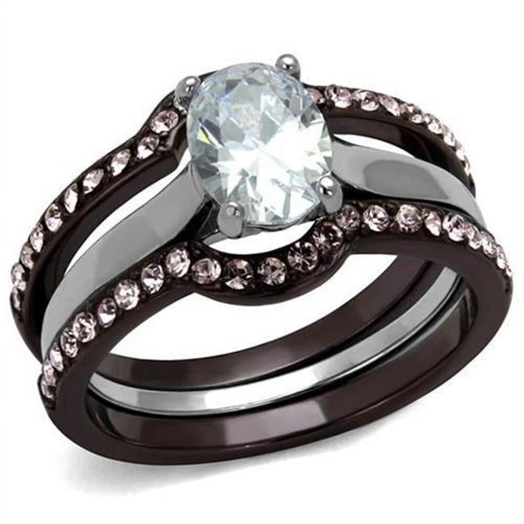 Alamode TK1344PC-6 Women Two Tone IP Dark Brown Stainless Steel Ring with AAA Grade CZ in Clear - Size 6