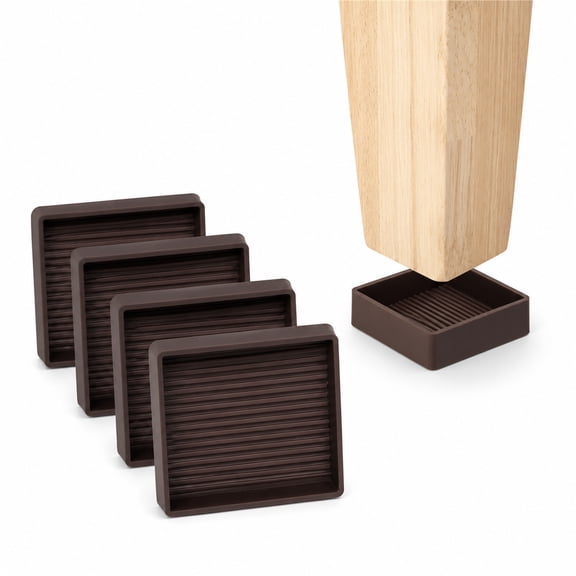 NOGIS Non Slip Furniture Pads - 3x3 Square Rubber Anti Skid Caster Cups Leg Coasters - Couch, Chair, Feet, and Bed Stoppers with Anti - Sliding Floor Grip (Set of 4) Brown