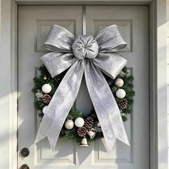 Large Fabric Christmas Bow Ornament Classic Festive Bowknot for Tree Wreath Garland Mantel Stair Railing Holiday Party Home Decor Reusable