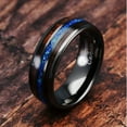 thumbnail image 2 of 100S JEWELRY Gunmetal Tungsten Ring for Men Koa Wood Blue Opal Inlaid Wedding Band Promise Size 6-16 (Tungsten, 6.5), 2 of 6