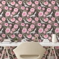 thumbnail image 2 of Ambesonne Love Peel & Stick Wallpaper for Home, Peonies Hearts Crane Birds, 13"x36", Pastel Pink and Olive Green, 2 of 5