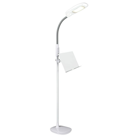 OttLite LED Floor Lamp with USB and Tablet Stand, White/Grey