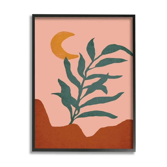 Stupell Industries Blooming Plant Leaf Pleasant Desert Crescent Moon Graphic Art Black Framed Art Print Wall Art, Design by JJ Design House LLC