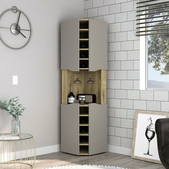 /taupe Corner Bar Cabinet With Construction Functional Wine Storage In