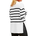 thumbnail image 3 of Amazhiyu Women's Striped Pullover Sweaters Batwing Long Sleeve Crew Neck Ribbed Knit Side Slit Fall Oversized Sweater Tops, 3 of 8