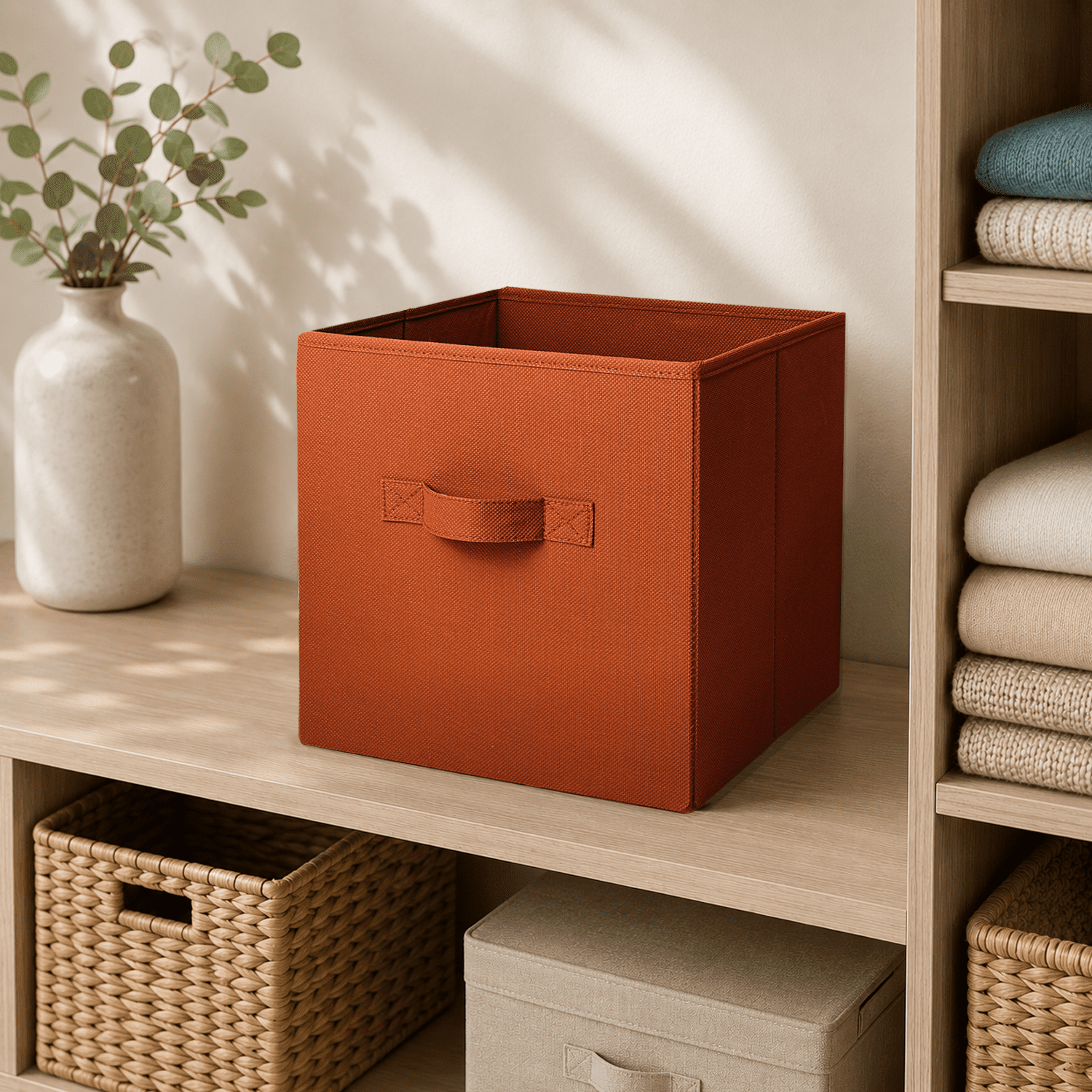 Mainstays Collegiate Collapsible Fabric Bins 10.5X10.5, Texas Orange, 4 Pack