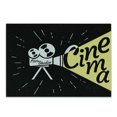 thumbnail image 1 of Movie Theater Cutting Board, Movie Projector Sketch with Grunge Cinema Lettering on Black Backdrop, Decorative Tempered Glass Cutting and Serving Board, Small Size, Yellow Black White, by Ambesonne, 1 of 1