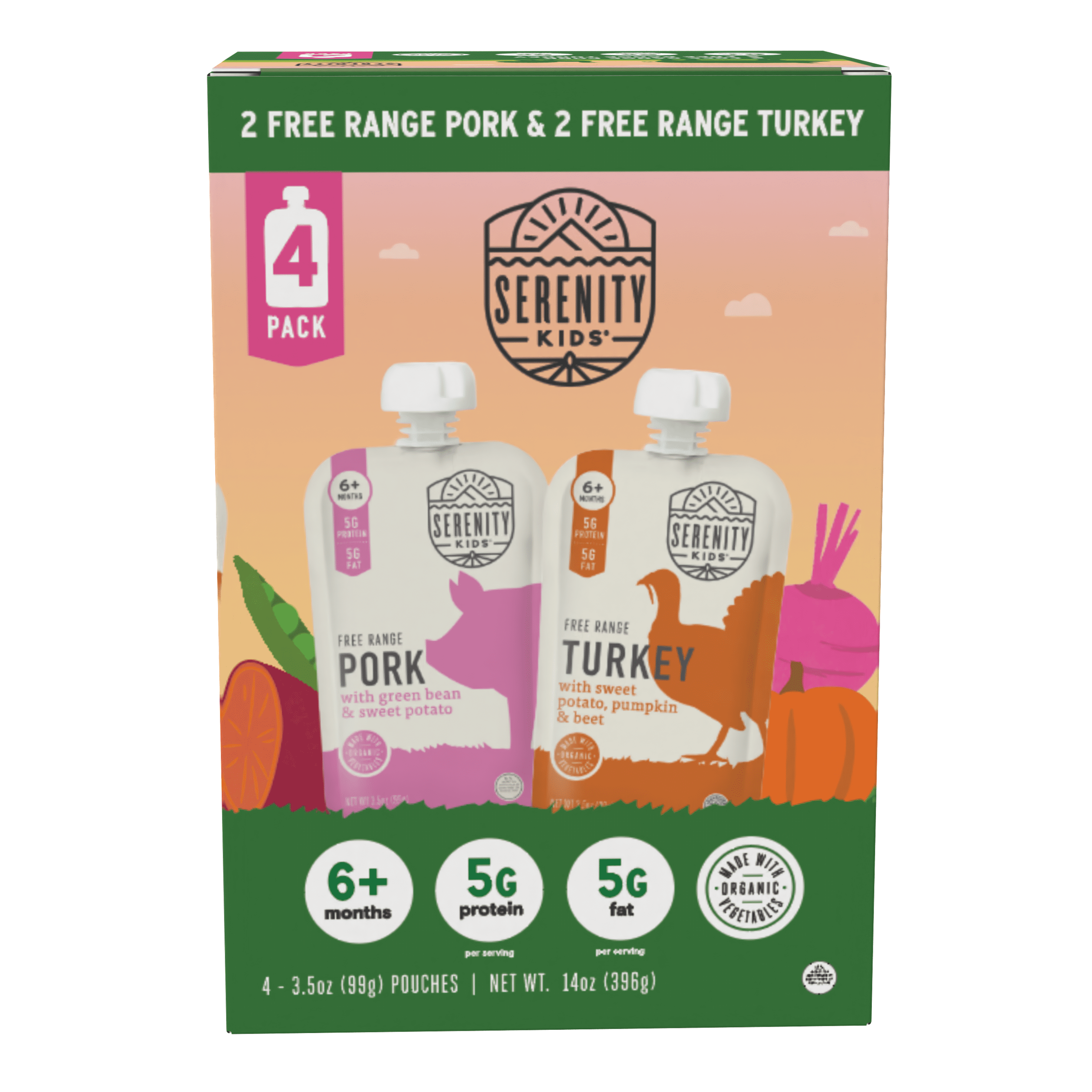 (4 pack) Serenity Kids Free Range Pork and Turkey Baby Food with Organic Vegetables Variety Pack - 4pk/3.5oz