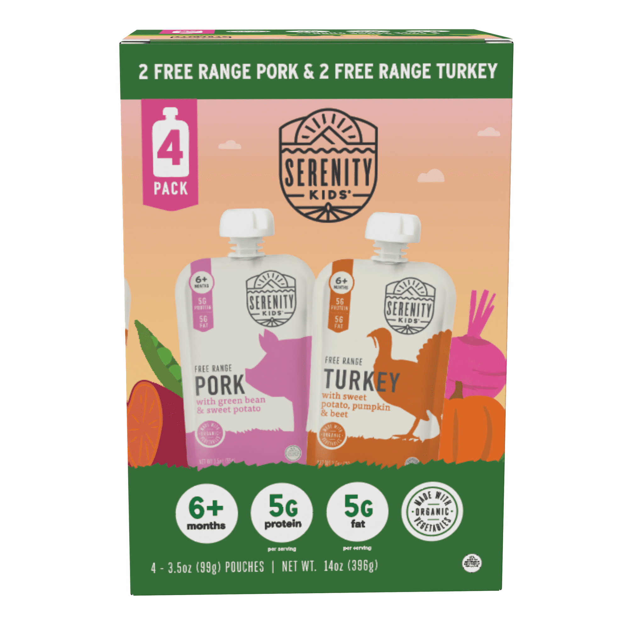 Serenity Kids Free Range Pork and Turkey Baby Food with Organic Vegetables Variety Pack - 4pk/3.5oz