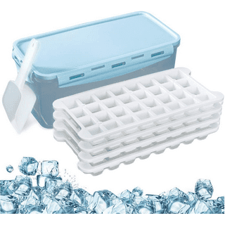 WIBIMEN Mini Ice Cube Trays,104x4 PCS Small Ice Cube Tray Crushed Ice Tray  for Chilling Drinks Coffee Juice(4Pack Blue Ice trays & Ice Bin & Ice
