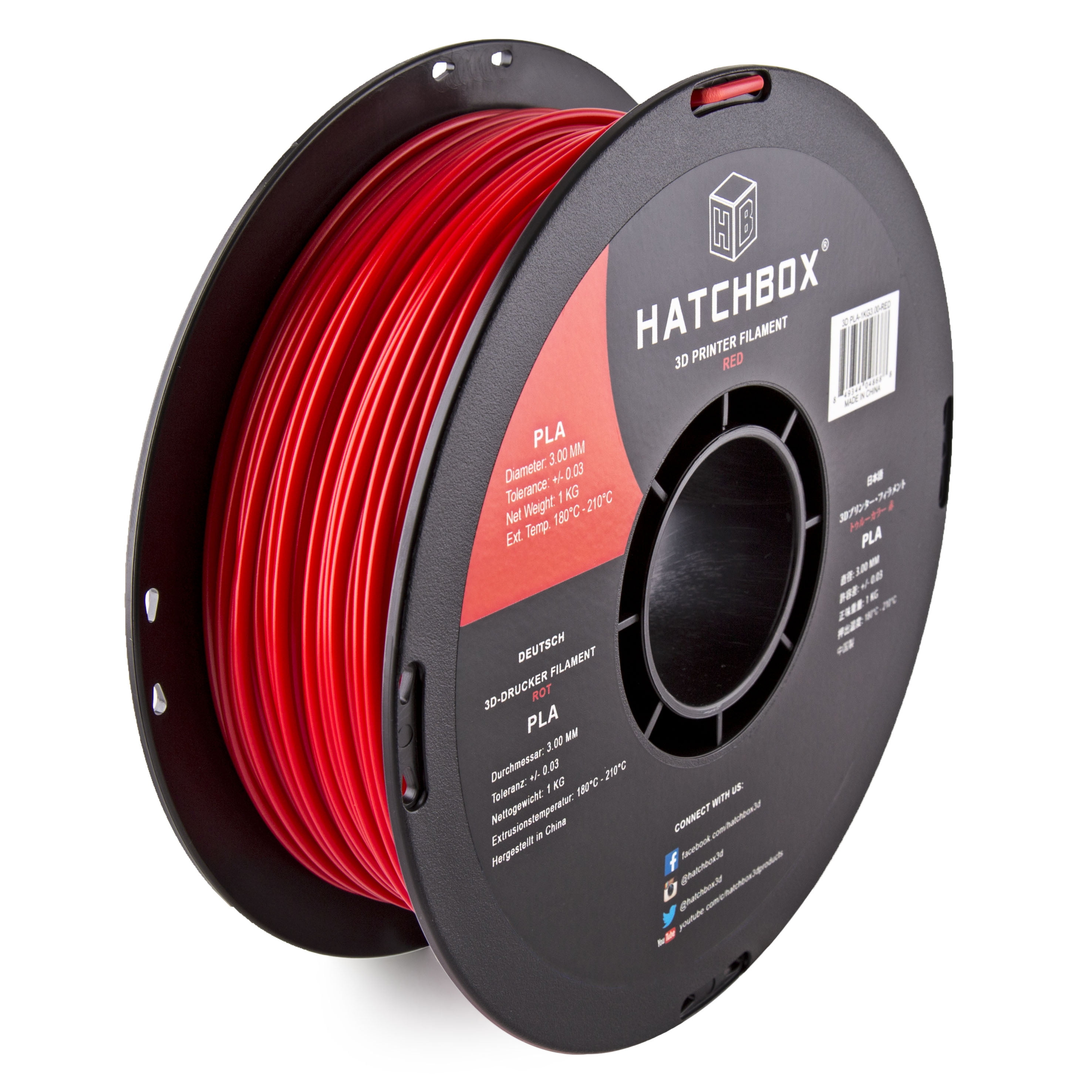 Photo 1 of HATCHBOX 3D PLA-1KG3.00-RED PLA 3D Printer Filament, Dimensional Accuracy +/- 0.03 mm, 1 kg Spool, 3.00 mm, Red