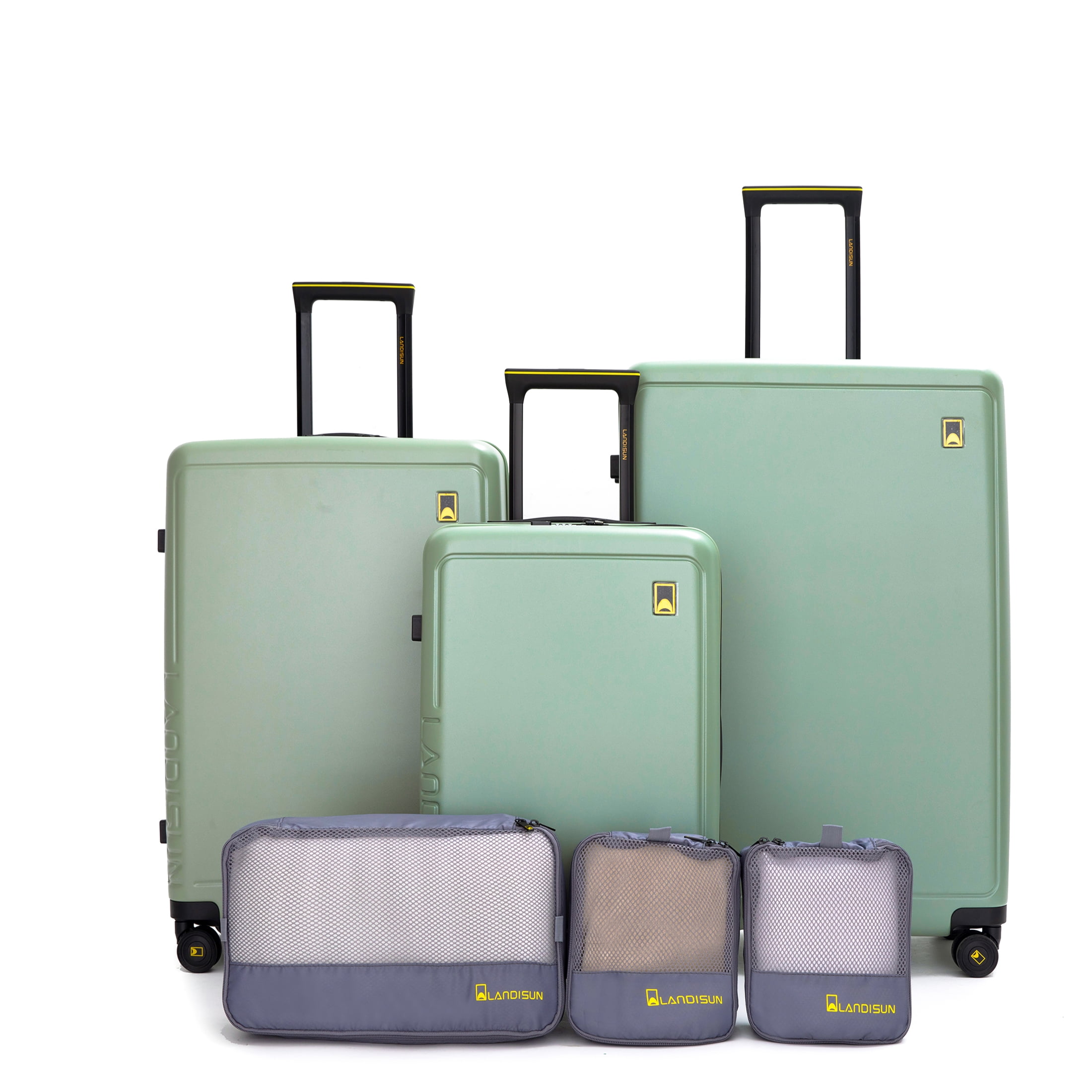 JERFIT 3-Piece Lightweight Hardshell Spinner Luggage Set, TSA Lock, ABS+PC Carry On, Checked & Underseat Suitcases with 360° Wheels, Light Green
