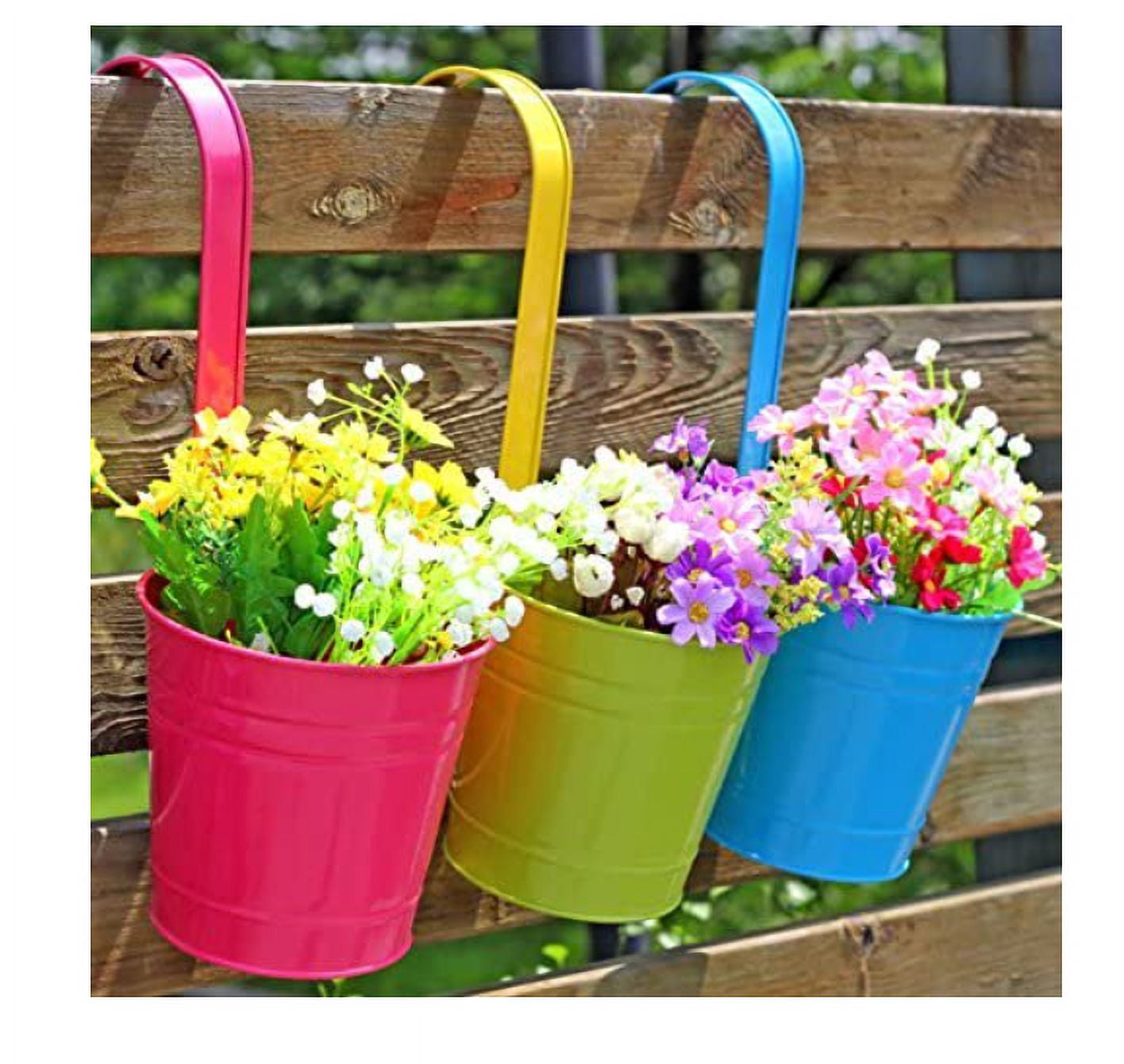 Hanging Pots for Plants, Hanging Flower Pots, 8 Pcs Iron Garden Pots Balcony Planters,3.94'' Outdoor Hanging Planters, Metal Bucket Flower Holders - Detachable Hook (Random Color)
