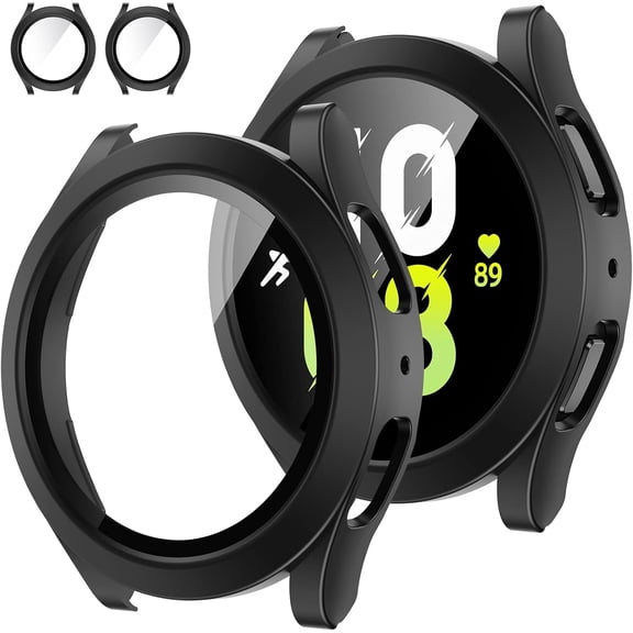 2‑Pack Hard Bumper Case Built‑in Tempered Glass for Galaxy Watch FE / 5 / 4 40mm, Full‑Face Anti‑Scratch Smartwatch Protective Cover