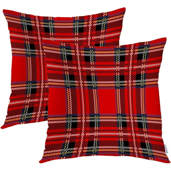 Plaid Red Decorative Pillow Covers, 16 x 16 Inch Royal Stewart Tartan Classic Red Scottish Plaid Double Sided Throw Pillow Covers Sofa Cushion Cover Square 16 Inches(Set of 2)