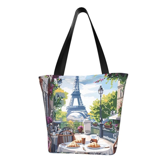 Balery Parisian Cafe With Eiffel Bolsa de Hombro con Diseño, Bolsa Grande y Duradera, Bolsa Versátil para Compras