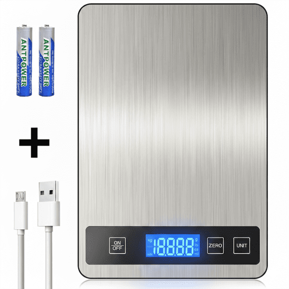 ZOWWKLLY Digital Food Kitchen Scale, Gram Scale 1g/0.1oz Accuracy, 15kg/33lb Stainless Steel with 5 Units, Tare Function& LCD Display, USB Rechargeable & Battery Powered, for Coffee, Baking, Cooking