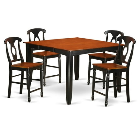 Rubberwood Furniture Quality East West Furniture FAKE5H-BLK-W Black/Cherry Rubberwood Counter-height Pub Dining Table Set With 4 Chairs ()