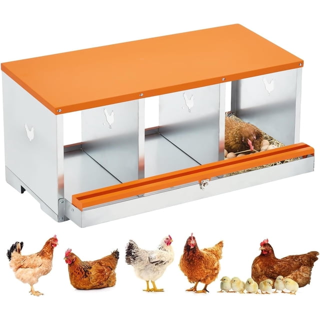 Yiwa Large Vented Metal Chicken Egg Laying Box, 3/4-Compartment Nesting Box for Poultry Egg Collection**