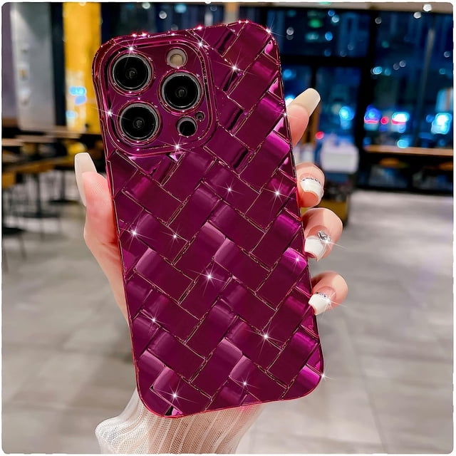 GHSDFBB Compatible with iPhone 12 Pro Max Case-6.7 Inch, Fashion 3D Woven Pattern Plating Phone Case, Grid Printed case for Women Girls Soft Silicone Shockproof Camera Protective Back Cover-Hot