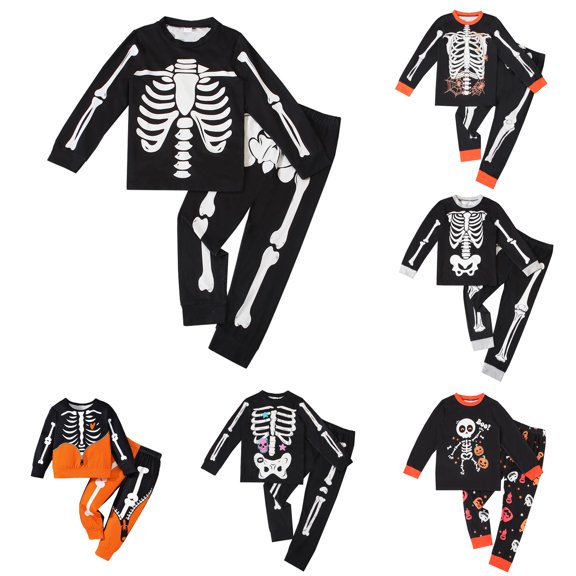 LIIPEE Boys Halloween Graphic Pajamas Long Sleeve Tees And Pants Pajama Sets Kids Fall Sleepwear 2-8 Years