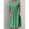 thumbnail image 4 of Vestido Estampado Completo Con Pliegues, Vestido Casual De Cuello Redondo Y Manga Corta, Ropa De Mujer, 4 of 4