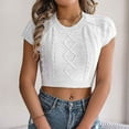 thumbnail image 5 of Dealovy Sweaters for Women Short Sleeve Knit Crop Top Crew Neck Solid Pullover Top Slim Fitted Going out Tops, 5 of 9