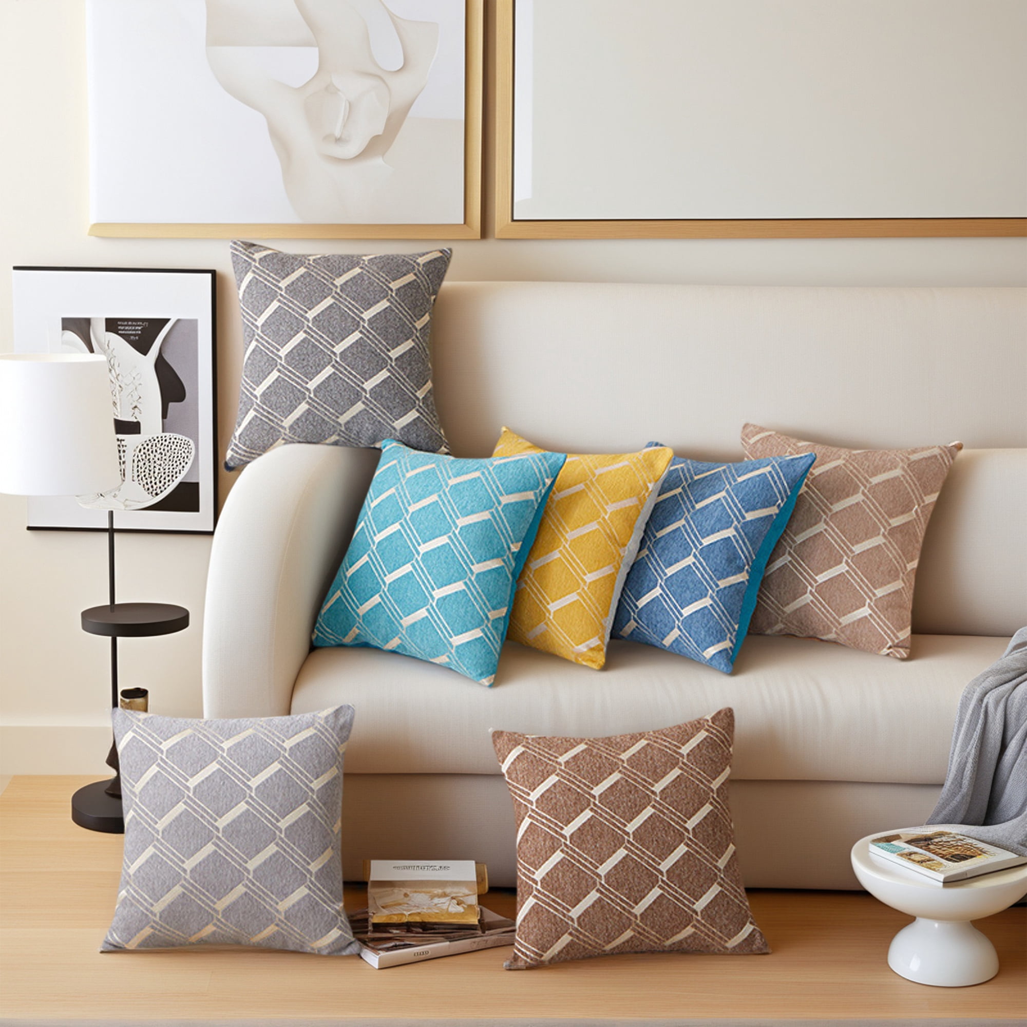 Unique Bargains 2 Packs Modern Geometric Throw Pillow Cover Navy Blue 22" x 22"