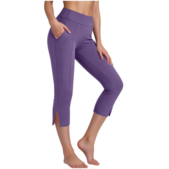 Kukoosong Women's Cotton Capri Pants Summer Elastic High Waisted Casual Cropped Leggings with Pockets Athletic Loose Fit Travel Workout Capris