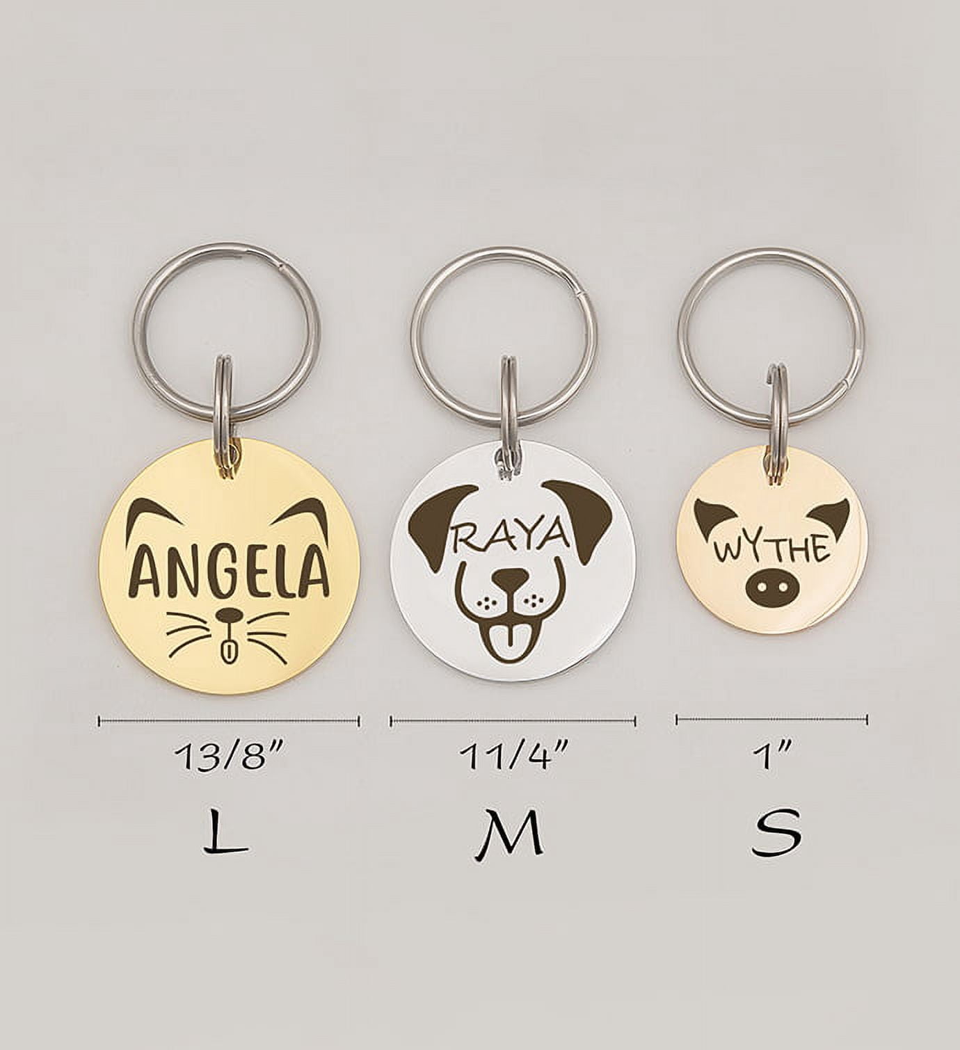 Anavia Metal Stainless Steel Round Name - Animal Face Birthday Holiday Christmas Engraved Dog Cat ID Tag, Gold