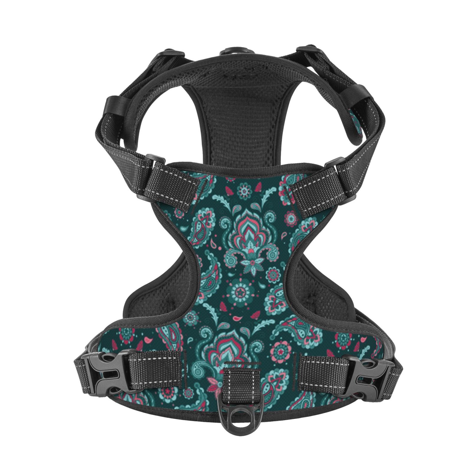 Kdxio Vintage Floral Print No Pull Dog Harness Adjustable Reflective Oxford Easy Control Medium Large Dog Harness for Training and Everyday-Large