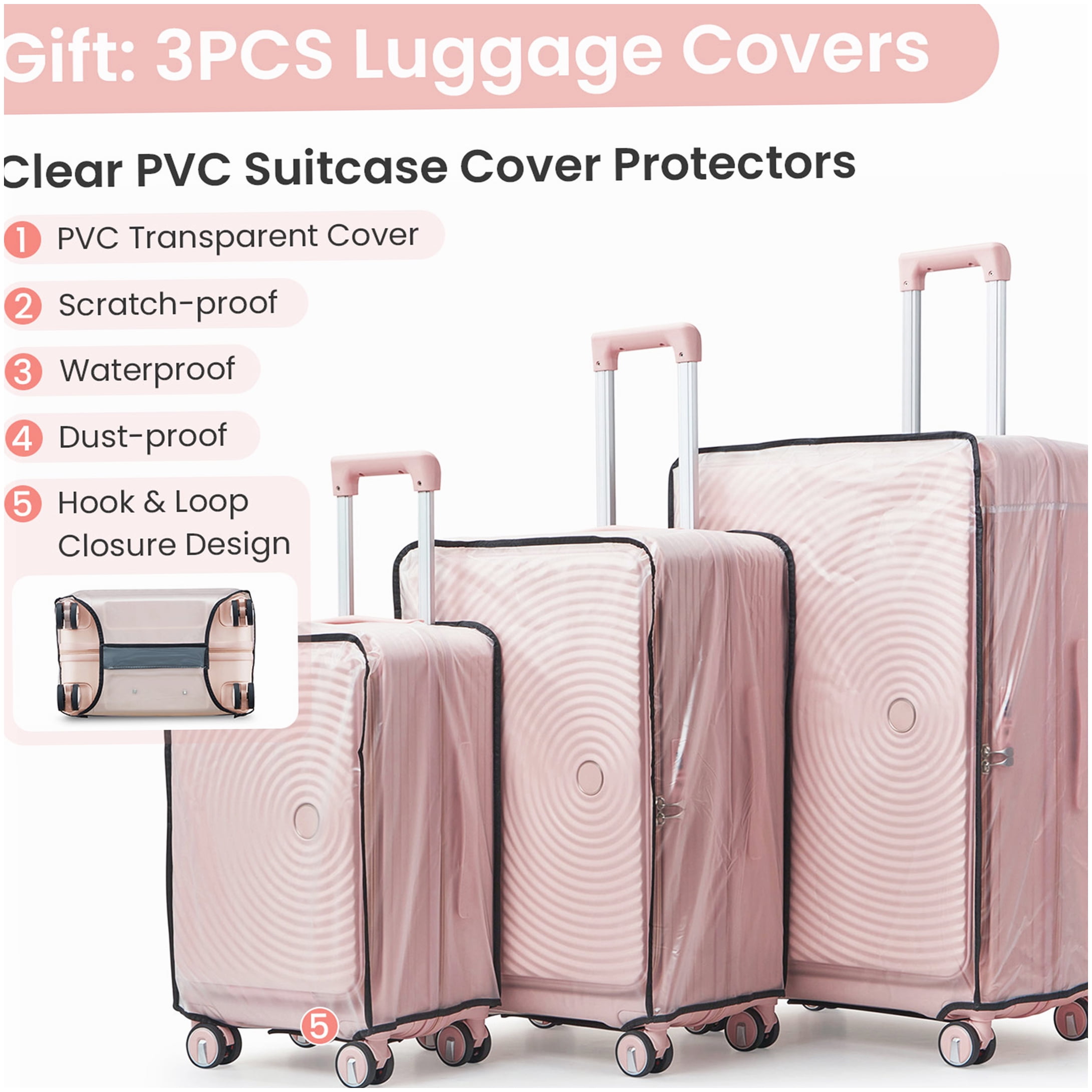 Airline Approved Pink PC Luggage Set 20/24/28, Lightweight Expandable Suitcase with TSA Lock