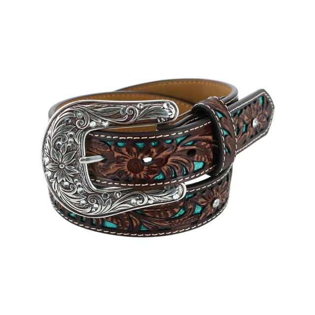 Ariat A1304027-26 Girls Rhinestone Sparkly Floral Belt, Blue - Size 26