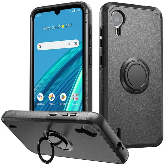 For Cricket Debut S2 U380AC Ring Kickstand Cellphone Cover Case - mkrng Gray