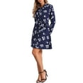 thumbnail image 4 of Vestido de camisa floral con cinturón y botones para mujer Inspire Chic XL azul marino, 4 of 5