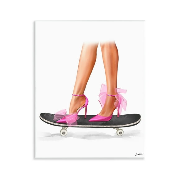 Stupell Industries Pink Heels on Skateboard Fashion Painting Unframed Art Print Wall Art, 11 x 14