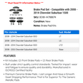 thumbnail image 2 of Brake Pad Set - Compatible with 2008 - 2014 Chevy Suburban 1500 2009 2010 2011 2012 2013, 2 of 2