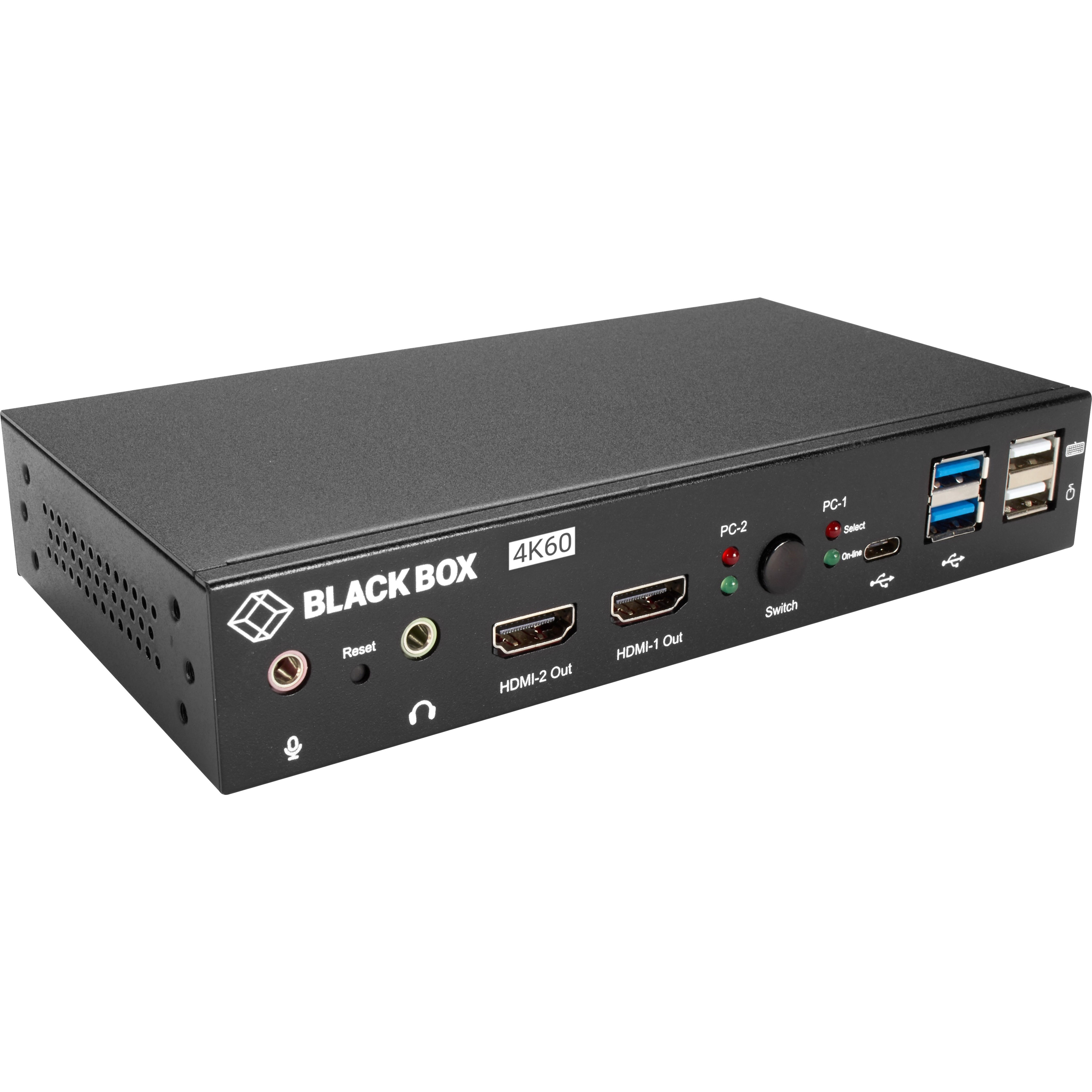 Black Box KVD200-2H KVM Switch Dual Monitor - UHD 4K 60, Dual-Head, HDMI, USB 3.2 Gen 1, USB Type C, Audio, 2-Port