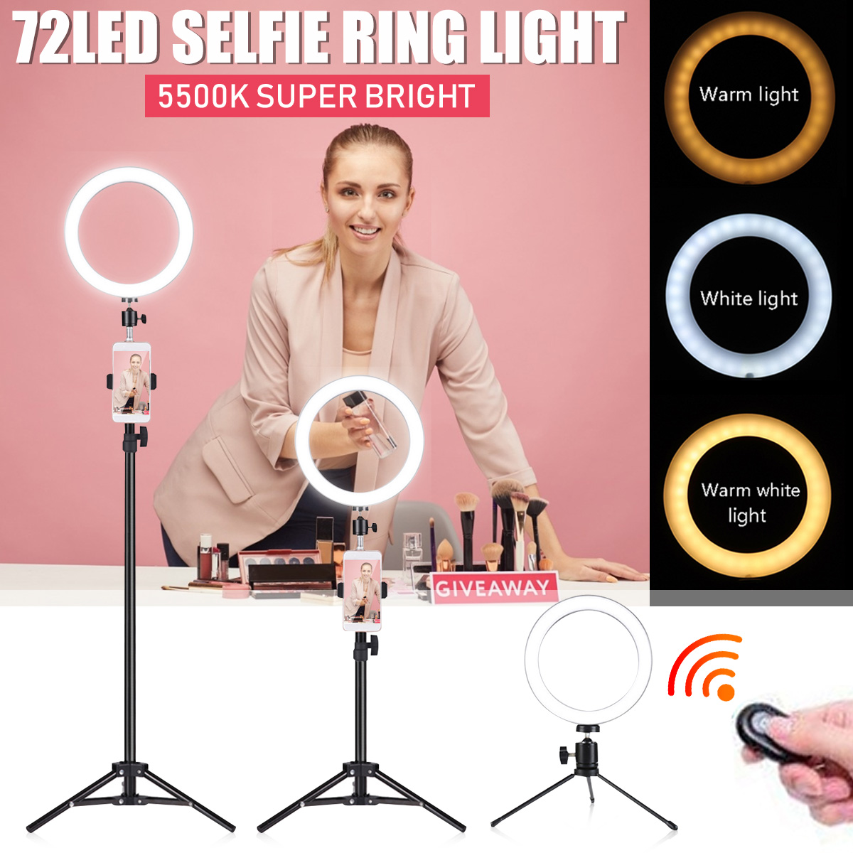 Selfie Beauty Ring Light Double Bracket Round Photography Light 3 Mode
