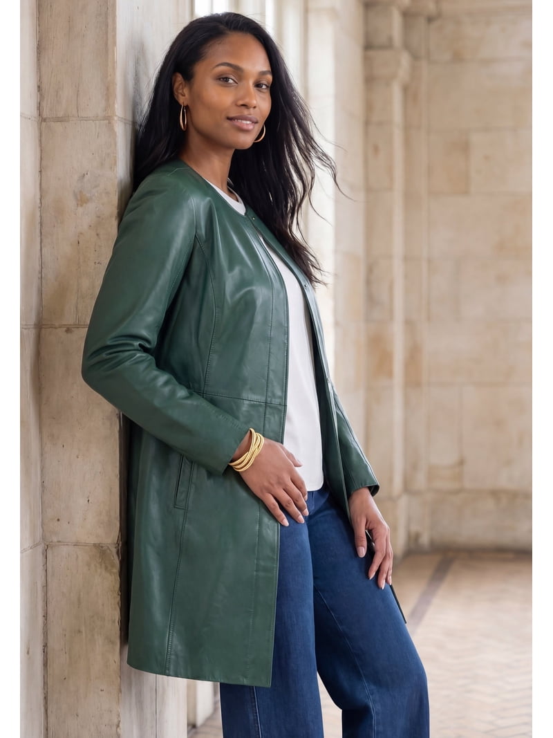 Jessica London Women's Plus Size Three-Quarter Leather Jacket