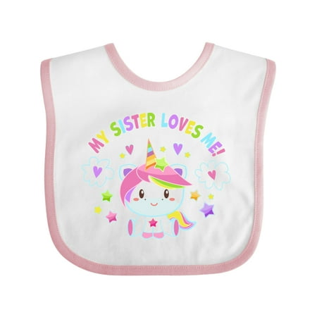 

Inktastic My Sister Loves Me with Cute Rainbow Unicorn Gift Baby Boy or Baby Girl Bib